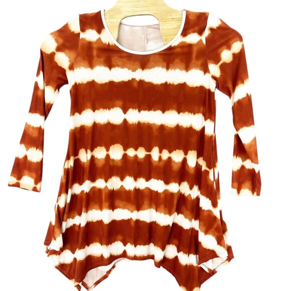 Rust Tie-Dye Tunic Top – Asymmetrical Hem, 3/4 Sleeve, Size Medium - Picture 1 of 5